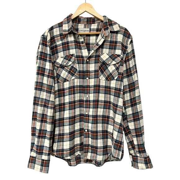 Lucky Brand Shirt Mens Large Plaid Flannel Western Pearl Snap Long Sleeve Cotton - Picture 1 of 6
